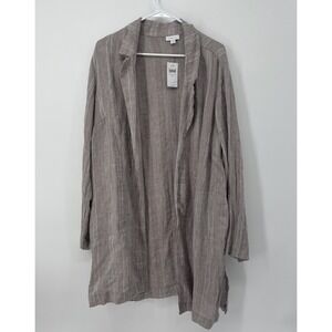 J. Jill Linen Stripe Open Front Duster Driftwood Gray White Size XL Cardigan